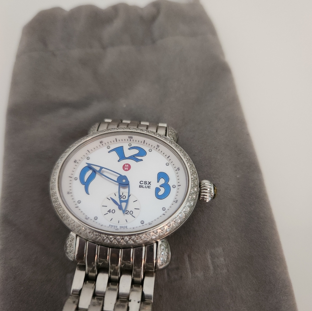 Authentic Rare Michele CSX Blue Watch with Diamonds and Blue Sapphire Dial